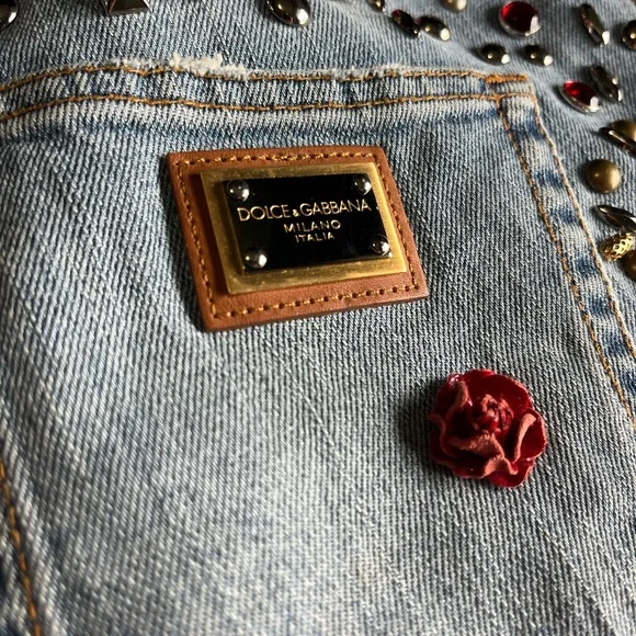 🤩 Dolce & Gabbana Crystal Roses Heart Embellished Jeans Authentic Sz 44 US 8/10 - Picture 12 of 16